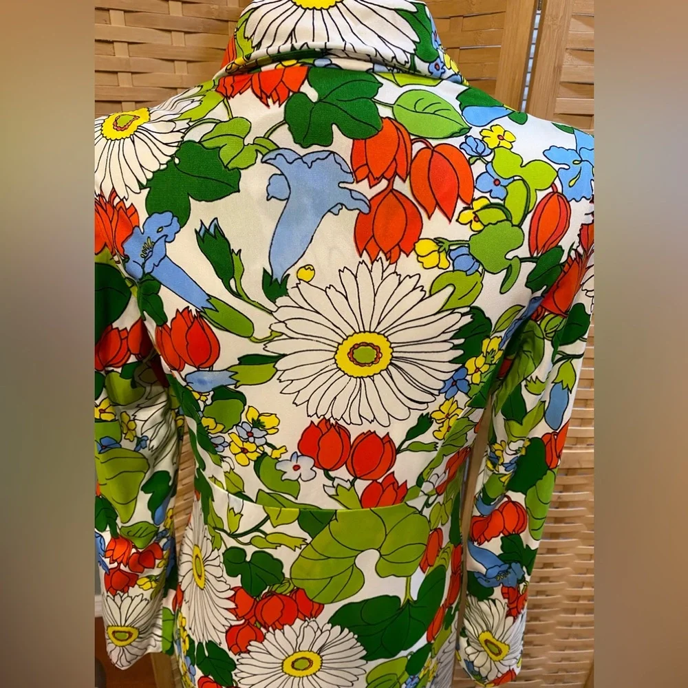 Vintage Anika Mod Flower Power Long Sleeve Maxi Dress Sz M Dagger Collar - Picture 7 of 14